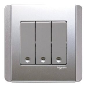 SCHNEIDER E3033V2_EBGS-3 Gang 2 Way Vertical Dolly Switch with Blue LED, Grey Silver