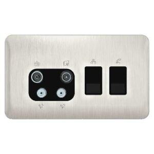 Schneider Lisse - Data - TV/FM/2xSAT & 1 gang RJ45 Cat 5 & 1 gang RJ11/12 Stainless Steel - GGBL707445511BSSS