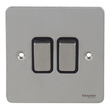 SCHNEIDER GU1222BSS-electric Double switch, Ultimate Flat plate, 16AX, 2-way, black & stainless steel