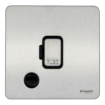 SCHNEIDER GU5403BSS-Fuse holder, Ultimate Screwless Flat plate, 13A, flex outlet, black & stainless steel