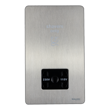 Schneider electric Shaver socket, Ultimate Screwless Flat plate, dual voltage 115/230V, black & stainless steel GU7490BSS