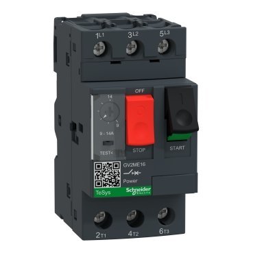 GV2ME16 - Motor circuit breaker, TeSys GV2, 3P, 9-14 A, thermal magnetic, screw clamp terminals