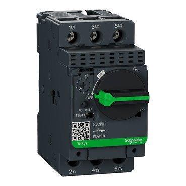 GV2P01 - Motor circuit breaker, TeSys Deca, 3P, 0.1 to 0.16A, thermal magnetic, screw clamp terminals, rotary handle