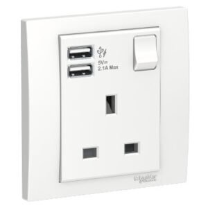 Schneider Power socket outlet+USB charger, Vivace, 13A, 1 gang, white - KB15USB_WE