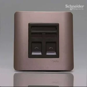 SCHNEIDER E8432RJ/6_SZ-ZENCELO 2 Gang Data Outlet Category 6 on Shuttered Wallplate, Silver Bronze
